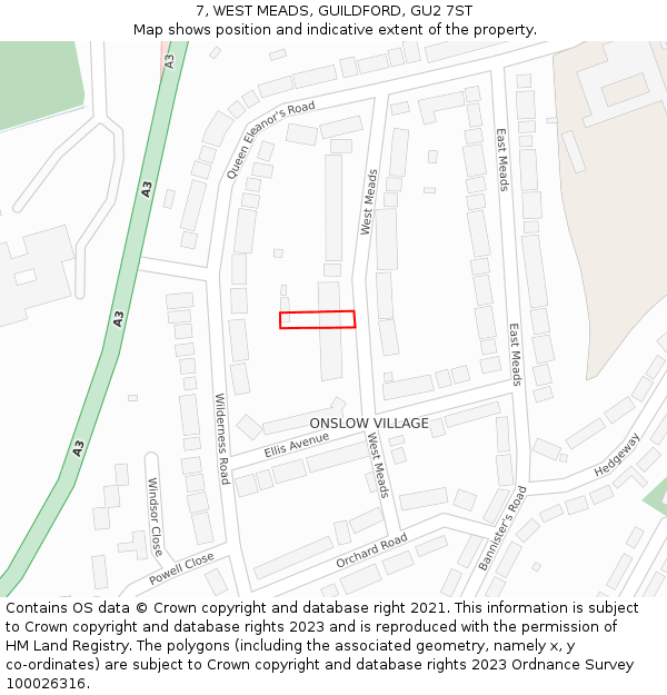 7, WEST MEADS, GUILDFORD, GU2 7ST: Location map and indicative extent of plot