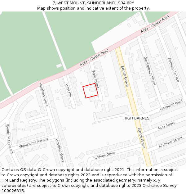 7, WEST MOUNT, SUNDERLAND, SR4 8PY: Location map and indicative extent of plot