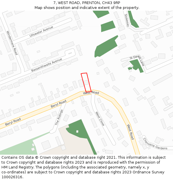 7, WEST ROAD, PRENTON, CH43 9RP: Location map and indicative extent of plot