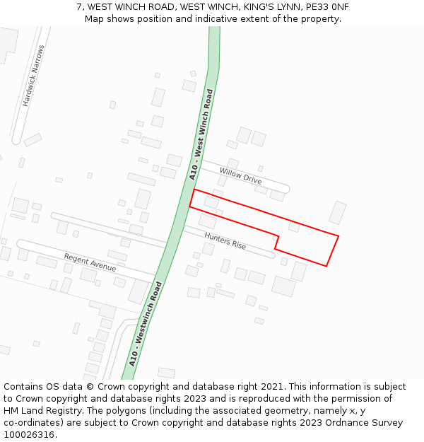 7, WEST WINCH ROAD, WEST WINCH, KING'S LYNN, PE33 0NF: Location map and indicative extent of plot