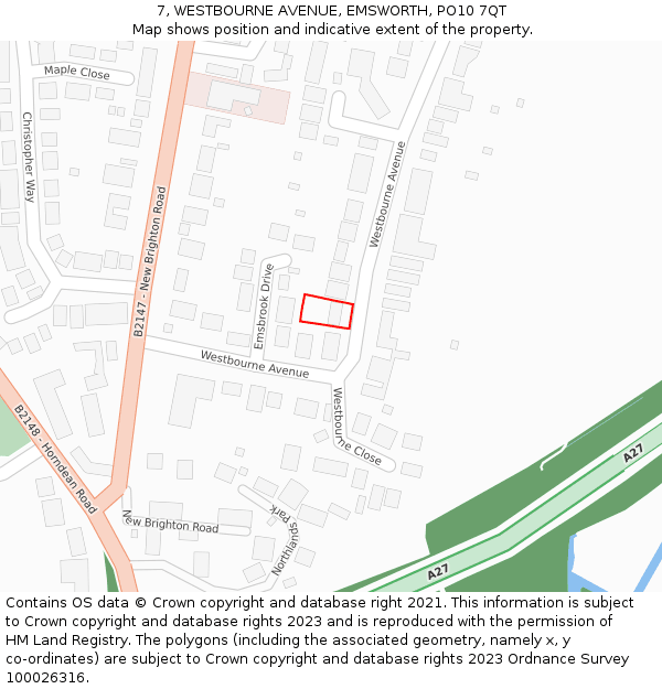 7, WESTBOURNE AVENUE, EMSWORTH, PO10 7QT: Location map and indicative extent of plot