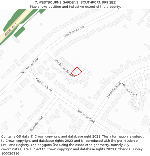 7, WESTBOURNE GARDENS, SOUTHPORT, PR8 2EZ: Location map and indicative extent of plot