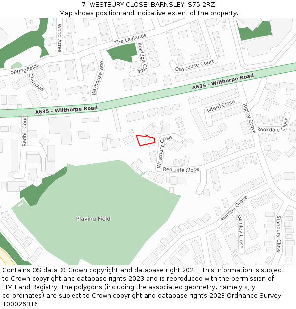 7, WESTBURY CLOSE, BARNSLEY, S75 2RZ: Location map and indicative extent of plot