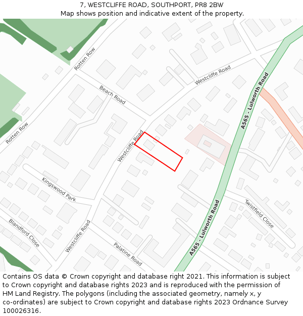 7, WESTCLIFFE ROAD, SOUTHPORT, PR8 2BW: Location map and indicative extent of plot