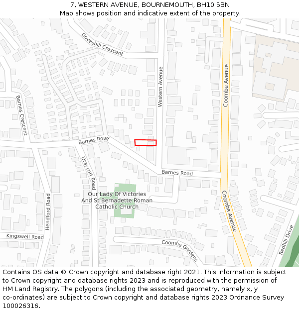 7, WESTERN AVENUE, BOURNEMOUTH, BH10 5BN: Location map and indicative extent of plot