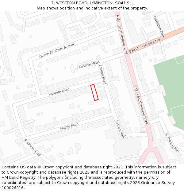 7, WESTERN ROAD, LYMINGTON, SO41 9HJ: Location map and indicative extent of plot