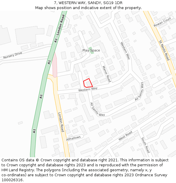 7, WESTERN WAY, SANDY, SG19 1DR: Location map and indicative extent of plot