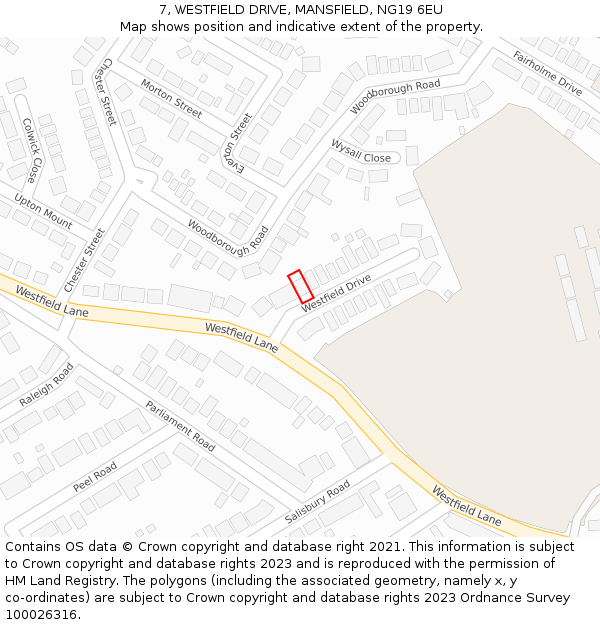 7, WESTFIELD DRIVE, MANSFIELD, NG19 6EU: Location map and indicative extent of plot