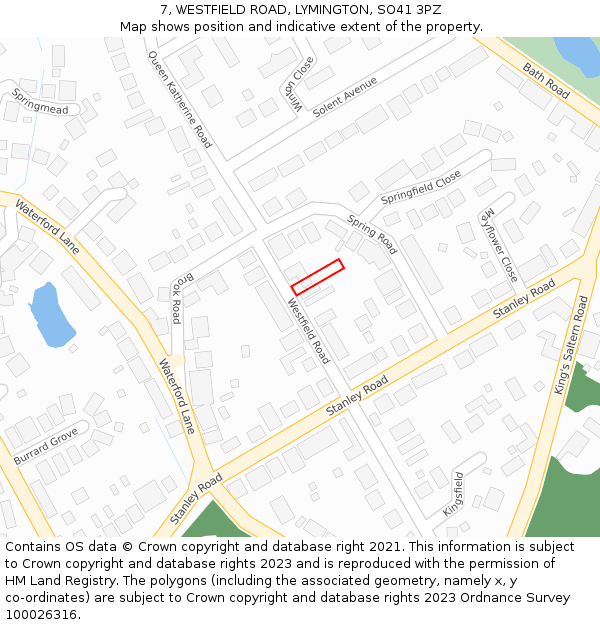 7, WESTFIELD ROAD, LYMINGTON, SO41 3PZ: Location map and indicative extent of plot