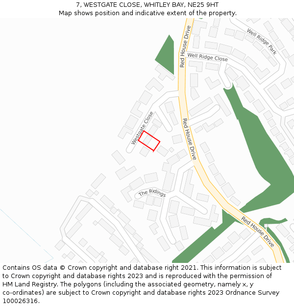 7, WESTGATE CLOSE, WHITLEY BAY, NE25 9HT: Location map and indicative extent of plot