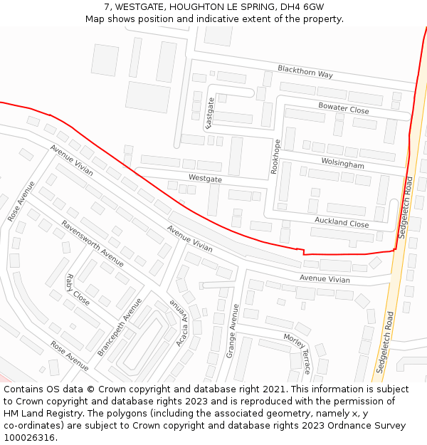 7, WESTGATE, HOUGHTON LE SPRING, DH4 6GW: Location map and indicative extent of plot