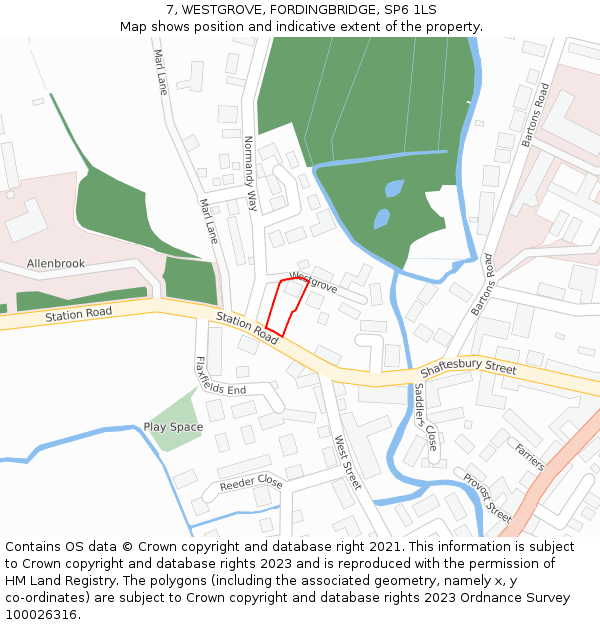 7, WESTGROVE, FORDINGBRIDGE, SP6 1LS: Location map and indicative extent of plot