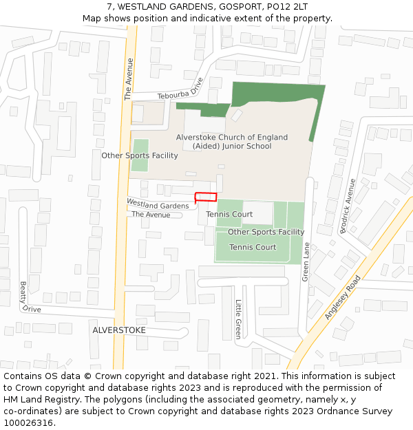 7, WESTLAND GARDENS, GOSPORT, PO12 2LT: Location map and indicative extent of plot