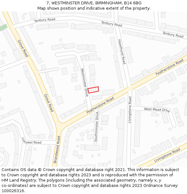 7, WESTMINSTER DRIVE, BIRMINGHAM, B14 6BG: Location map and indicative extent of plot