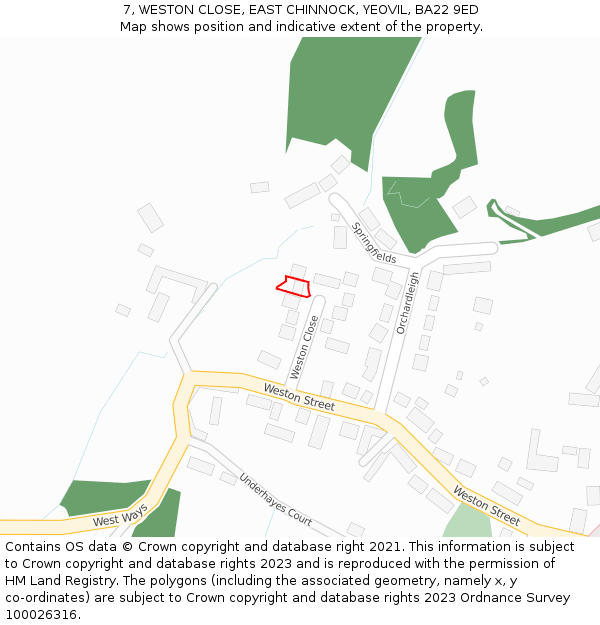 7, WESTON CLOSE, EAST CHINNOCK, YEOVIL, BA22 9ED: Location map and indicative extent of plot