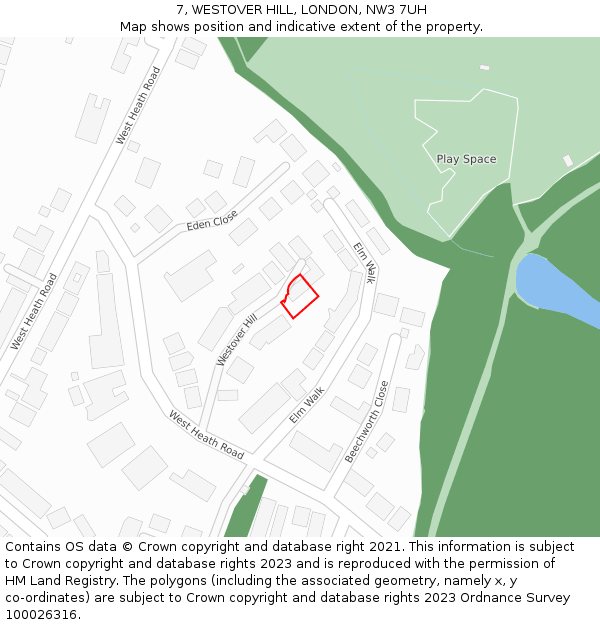7, WESTOVER HILL, LONDON, NW3 7UH: Location map and indicative extent of plot