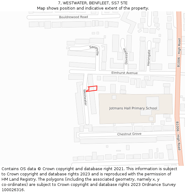 7, WESTWATER, BENFLEET, SS7 5TE: Location map and indicative extent of plot