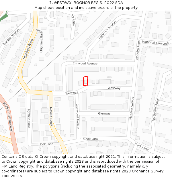 7, WESTWAY, BOGNOR REGIS, PO22 8DA: Location map and indicative extent of plot