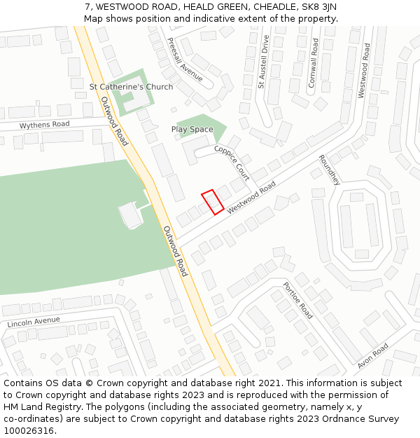 7, WESTWOOD ROAD, HEALD GREEN, CHEADLE, SK8 3JN: Location map and indicative extent of plot