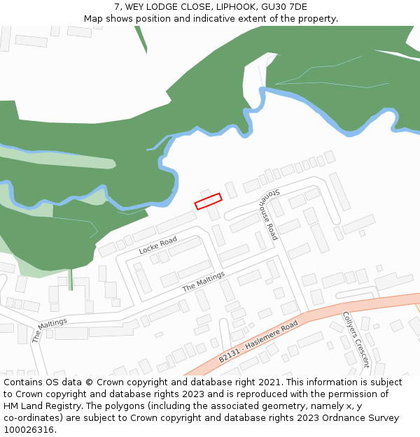 7, WEY LODGE CLOSE, LIPHOOK, GU30 7DE: Location map and indicative extent of plot