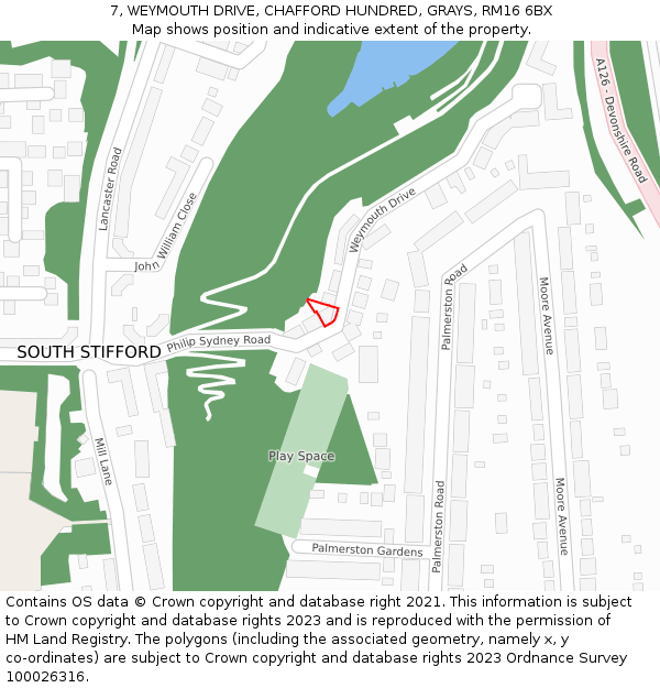 7, WEYMOUTH DRIVE, CHAFFORD HUNDRED, GRAYS, RM16 6BX: Location map and indicative extent of plot