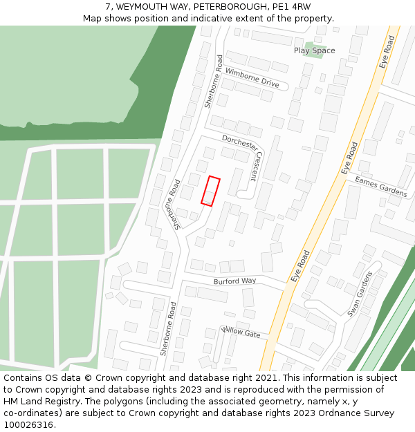 7, WEYMOUTH WAY, PETERBOROUGH, PE1 4RW: Location map and indicative extent of plot