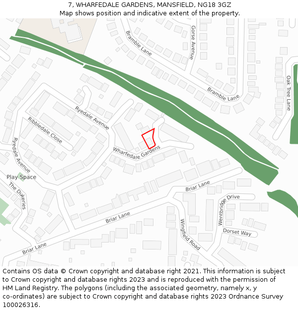 7, WHARFEDALE GARDENS, MANSFIELD, NG18 3GZ: Location map and indicative extent of plot