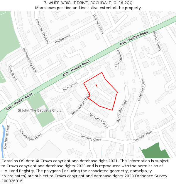 7, WHEELWRIGHT DRIVE, ROCHDALE, OL16 2QQ: Location map and indicative extent of plot