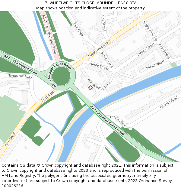 7, WHEELWRIGHTS CLOSE, ARUNDEL, BN18 9TA: Location map and indicative extent of plot