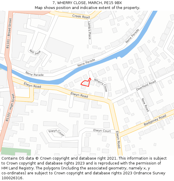 7, WHERRY CLOSE, MARCH, PE15 9BX: Location map and indicative extent of plot