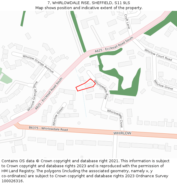 7, WHIRLOWDALE RISE, SHEFFIELD, S11 9LS: Location map and indicative extent of plot