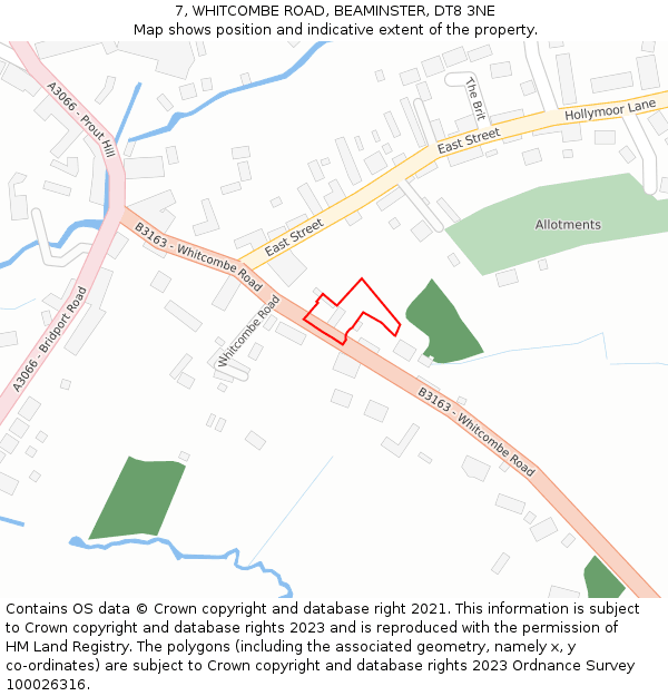 7, WHITCOMBE ROAD, BEAMINSTER, DT8 3NE: Location map and indicative extent of plot