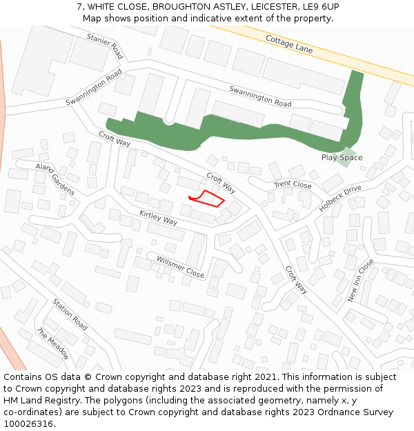 7, WHITE CLOSE, BROUGHTON ASTLEY, LEICESTER, LE9 6UP: Location map and indicative extent of plot