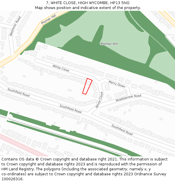 7, WHITE CLOSE, HIGH WYCOMBE, HP13 5NG: Location map and indicative extent of plot