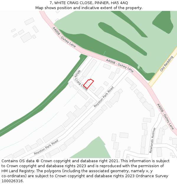 7, WHITE CRAIG CLOSE, PINNER, HA5 4AQ: Location map and indicative extent of plot