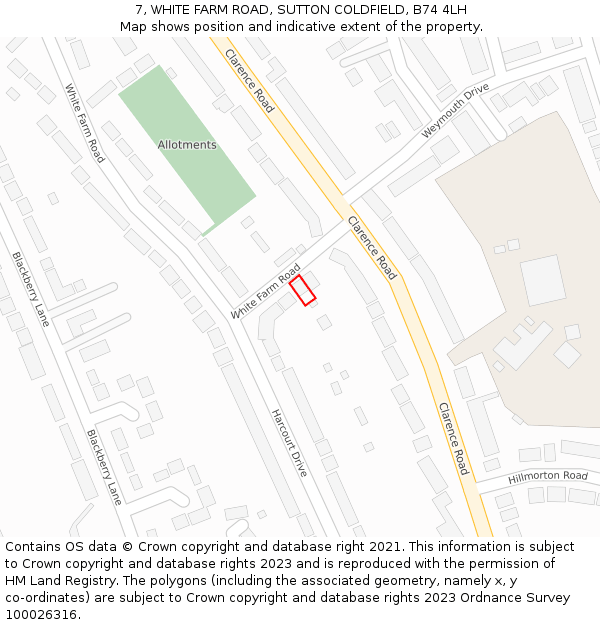 7, WHITE FARM ROAD, SUTTON COLDFIELD, B74 4LH: Location map and indicative extent of plot