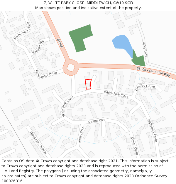 7, WHITE PARK CLOSE, MIDDLEWICH, CW10 9GB: Location map and indicative extent of plot