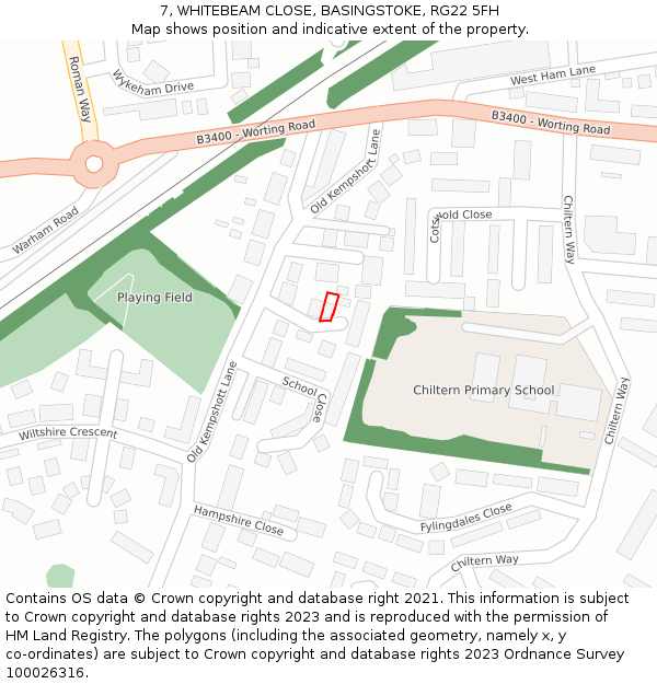 7, WHITEBEAM CLOSE, BASINGSTOKE, RG22 5FH: Location map and indicative extent of plot