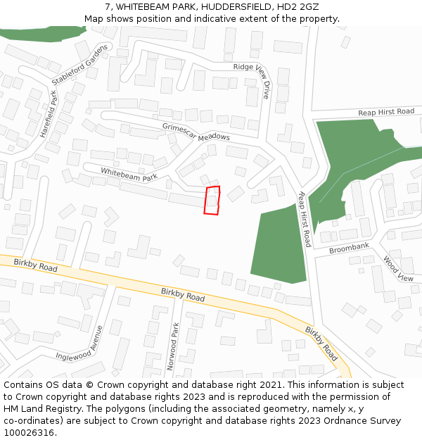 7, WHITEBEAM PARK, HUDDERSFIELD, HD2 2GZ: Location map and indicative extent of plot