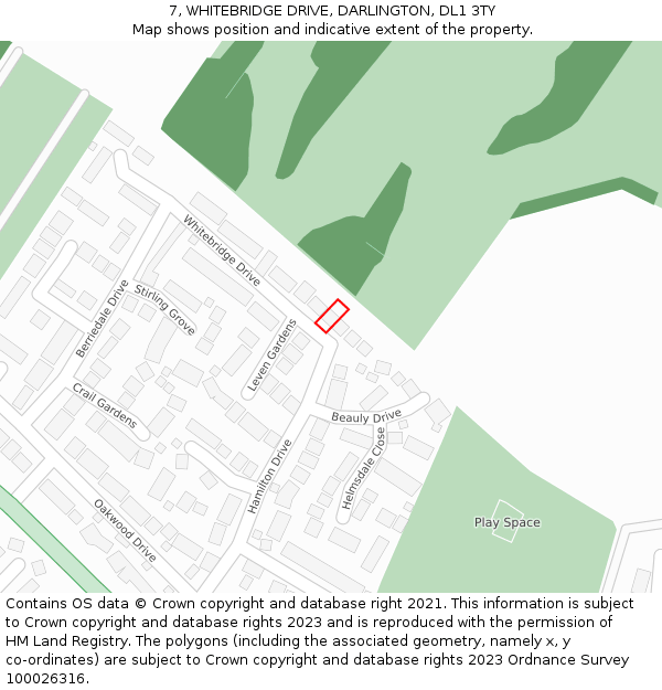 7, WHITEBRIDGE DRIVE, DARLINGTON, DL1 3TY: Location map and indicative extent of plot