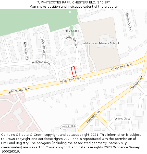 7, WHITECOTES PARK, CHESTERFIELD, S40 3RT: Location map and indicative extent of plot