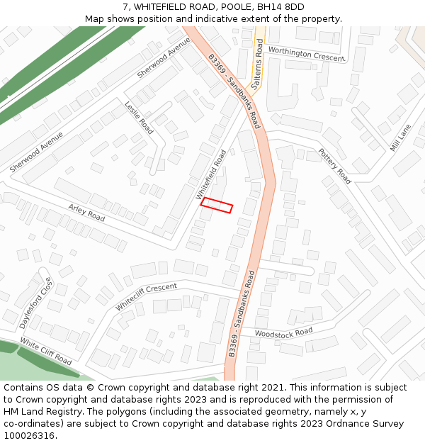 7, WHITEFIELD ROAD, POOLE, BH14 8DD: Location map and indicative extent of plot