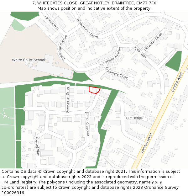 7, WHITEGATES CLOSE, GREAT NOTLEY, BRAINTREE, CM77 7FX: Location map and indicative extent of plot