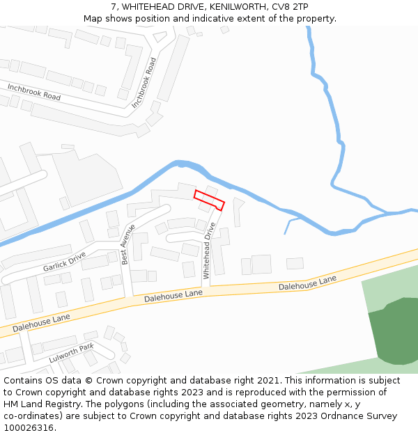 7, WHITEHEAD DRIVE, KENILWORTH, CV8 2TP: Location map and indicative extent of plot