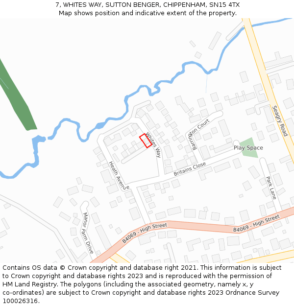 7, WHITES WAY, SUTTON BENGER, CHIPPENHAM, SN15 4TX: Location map and indicative extent of plot