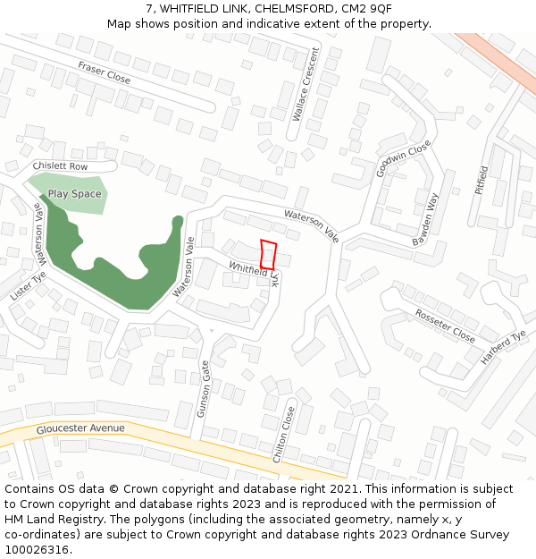 7, WHITFIELD LINK, CHELMSFORD, CM2 9QF: Location map and indicative extent of plot