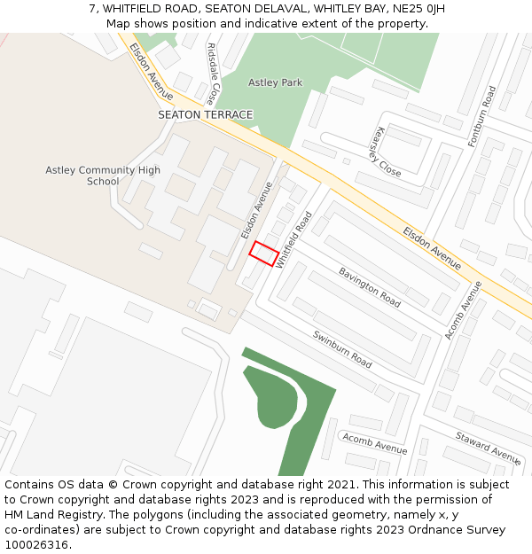 7, WHITFIELD ROAD, SEATON DELAVAL, WHITLEY BAY, NE25 0JH: Location map and indicative extent of plot