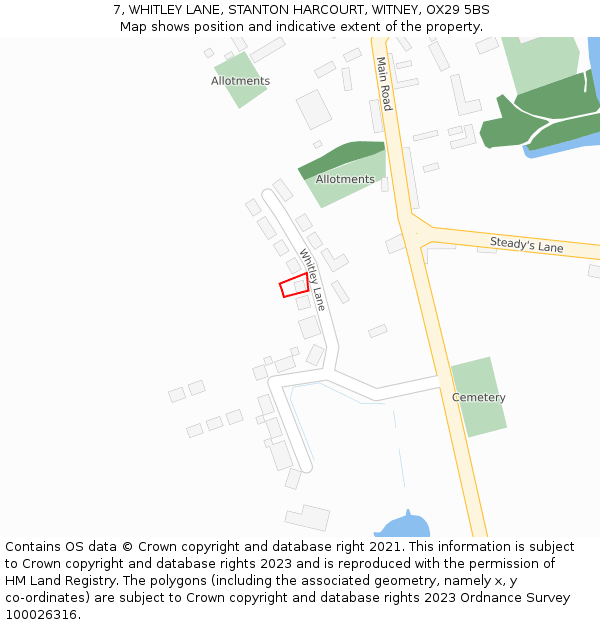 7, WHITLEY LANE, STANTON HARCOURT, WITNEY, OX29 5BS: Location map and indicative extent of plot