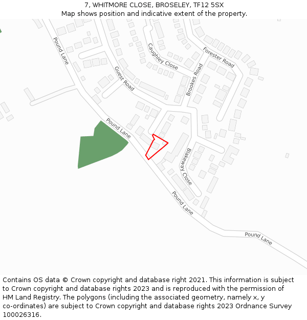 7, WHITMORE CLOSE, BROSELEY, TF12 5SX: Location map and indicative extent of plot