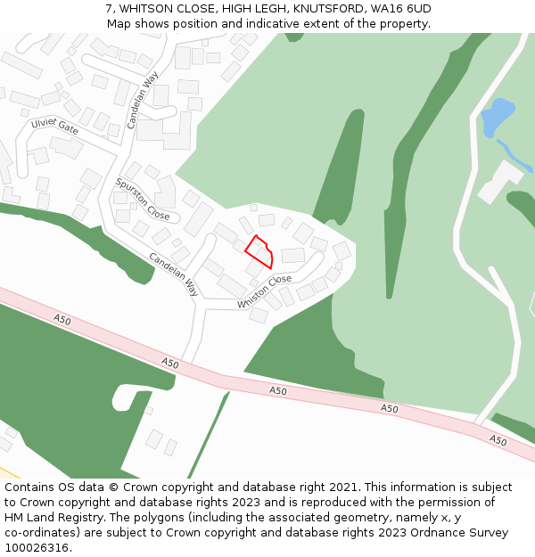 7, WHITSON CLOSE, HIGH LEGH, KNUTSFORD, WA16 6UD: Location map and indicative extent of plot